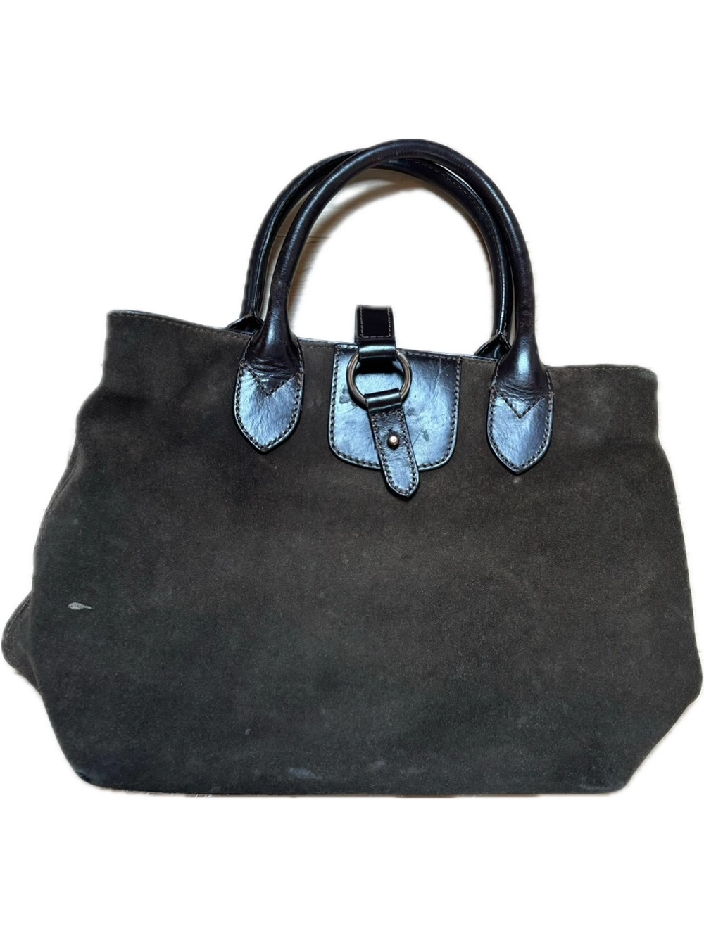 Vintage Suede Tote Handbag with Leather Trim